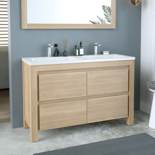 CORDOVA Cabinet 120 cm, 4 drawers with white ceramic wash-basin, Oak