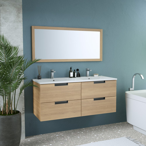 DARWIN Set 120 cm, 2 drawers with white ceramic wash-basin, Oak