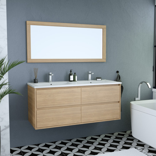 LINDEN Set 120 cm, 2 drawers with white ceramic wash-basin, Oak