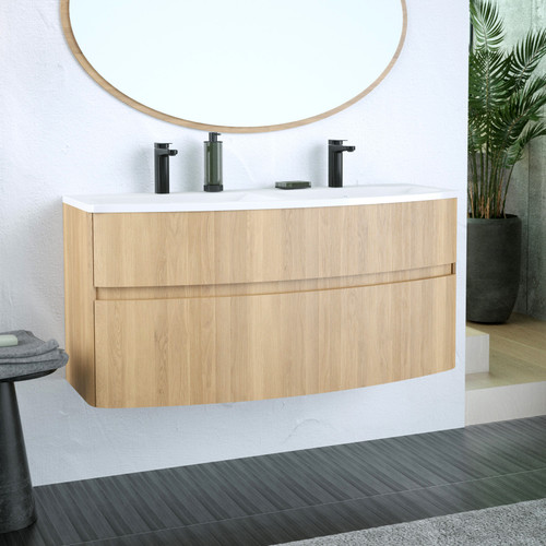 ALLURE Cabinet 120 cm, 2 drawers with white resin wash-basin, Oak