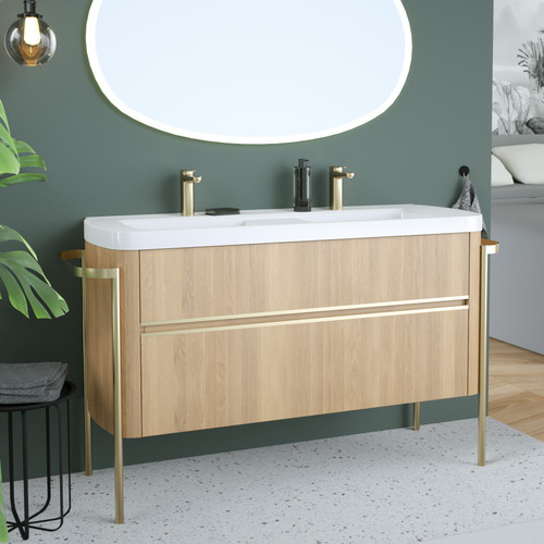 MODENA Cabinet 146 cm, 2 drawers with white resin wash-basin, Oak