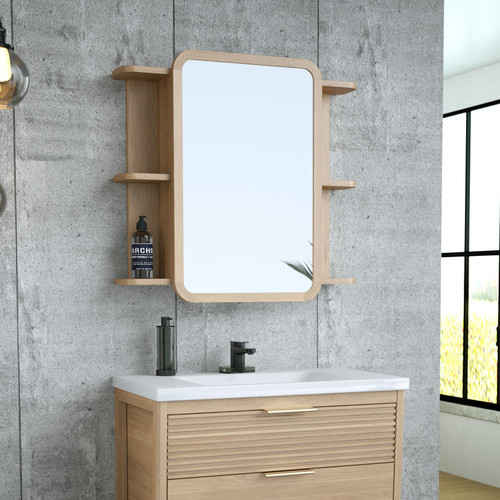 BELANDRE Mirror cabinet 80 cm, 1 door , Oak