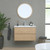 LINDEN Set 80 cm, 2 drawers with white ceramic wash-basin and round mirror, Oak