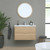 SYDNEY Set 80 cm, 2 drawers with white ceramic wash-basin and round mirror, Oak