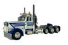 60-1674C  1/64  White/Blue  Peterbilt® Model 389 Tri-Axle Day Cab with Stainless Fenders