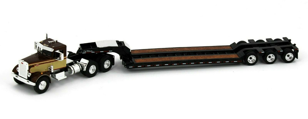 Brown & Black Peterbilt 351 Day Cab with Talbert Tri-Axle Lowboy Trailer.