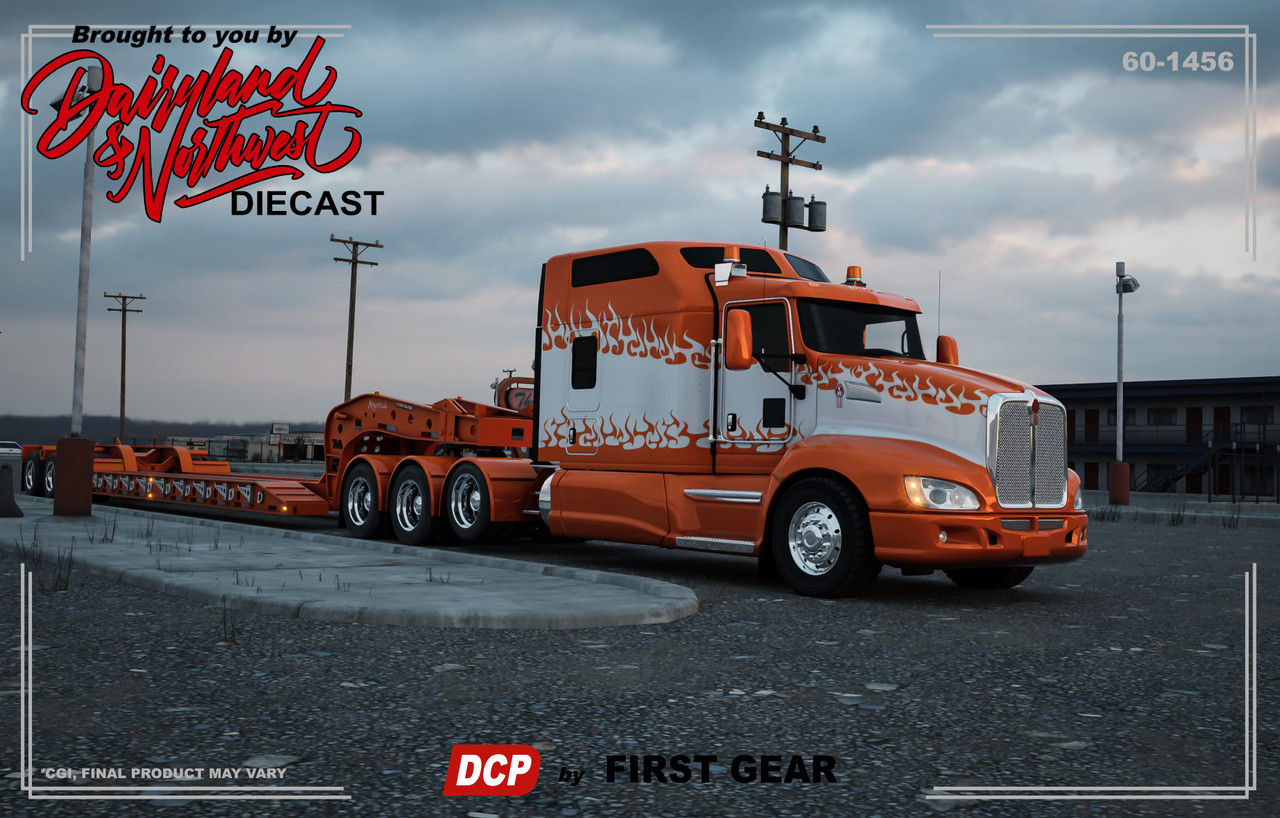 60-1456 - Pre-order, deposit only  1:64 DCP - tri-axle Kenworth T660 heavy-haul with 86" sleeper, cabinet rack, rear fenders, front float tires and Fontain Magnitude lowboy.