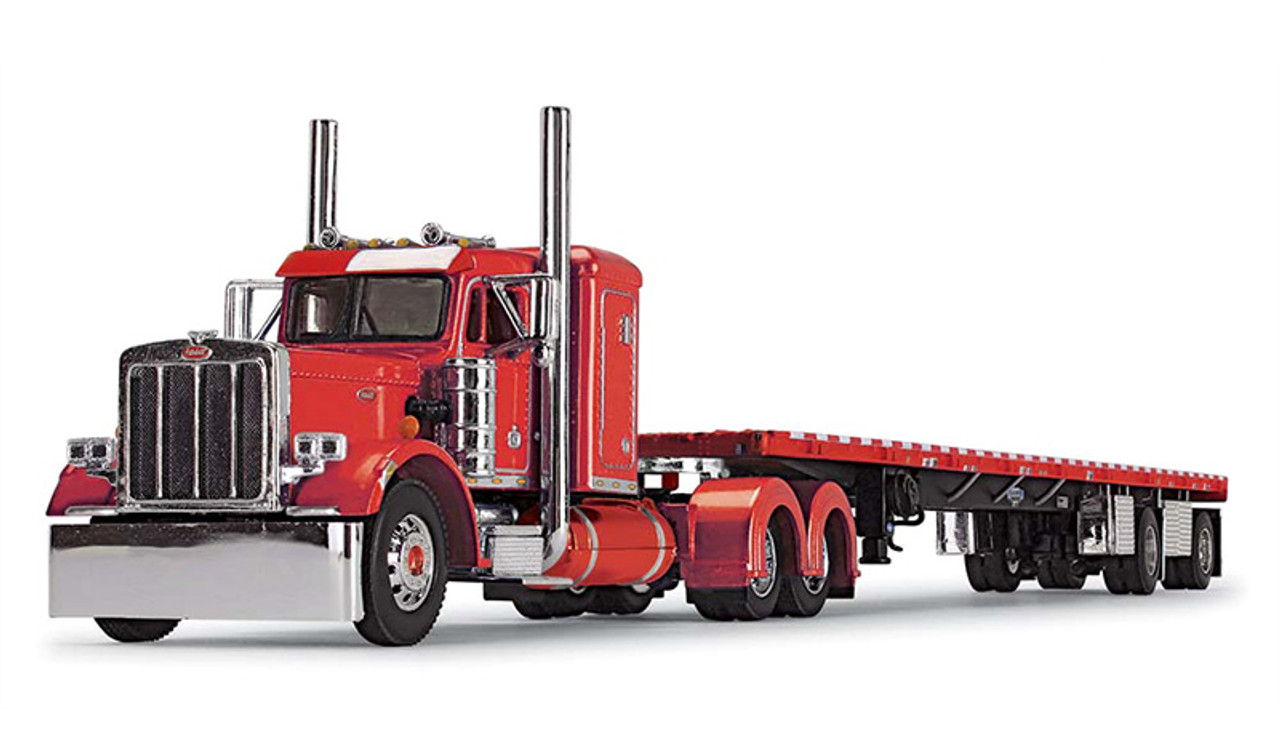 DCP - Red & Black Peterbilt Model 359 with 63" Flat Top Sleeper and 53' Wilson Roadbrute Flatbed Trailer