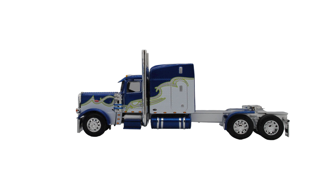 DCP - Peterbilt 389 with 73" Stand-Up Sleeper - Blue, White, Silver & Lime