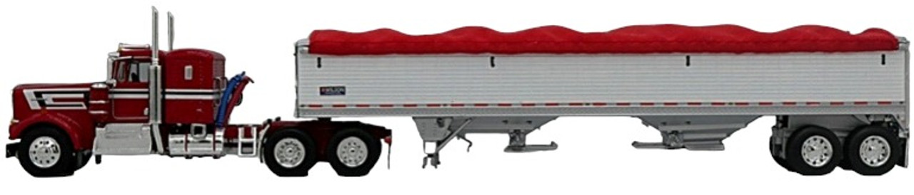 60-1583 - Red & White Kenworth W-900A with a 36” sleeper and 42’ Grain Trailer
