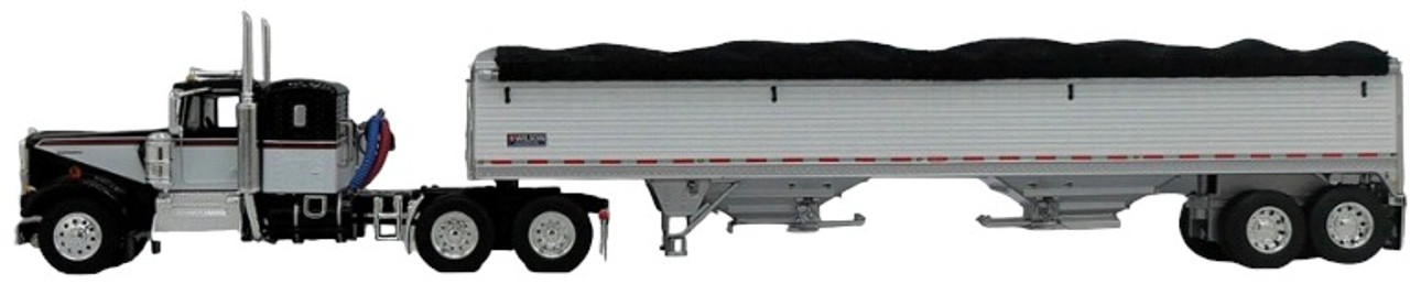 60-1584 - Black & White Kenworth W-900A with a 36” sleeper and 42’ Grain Trailer