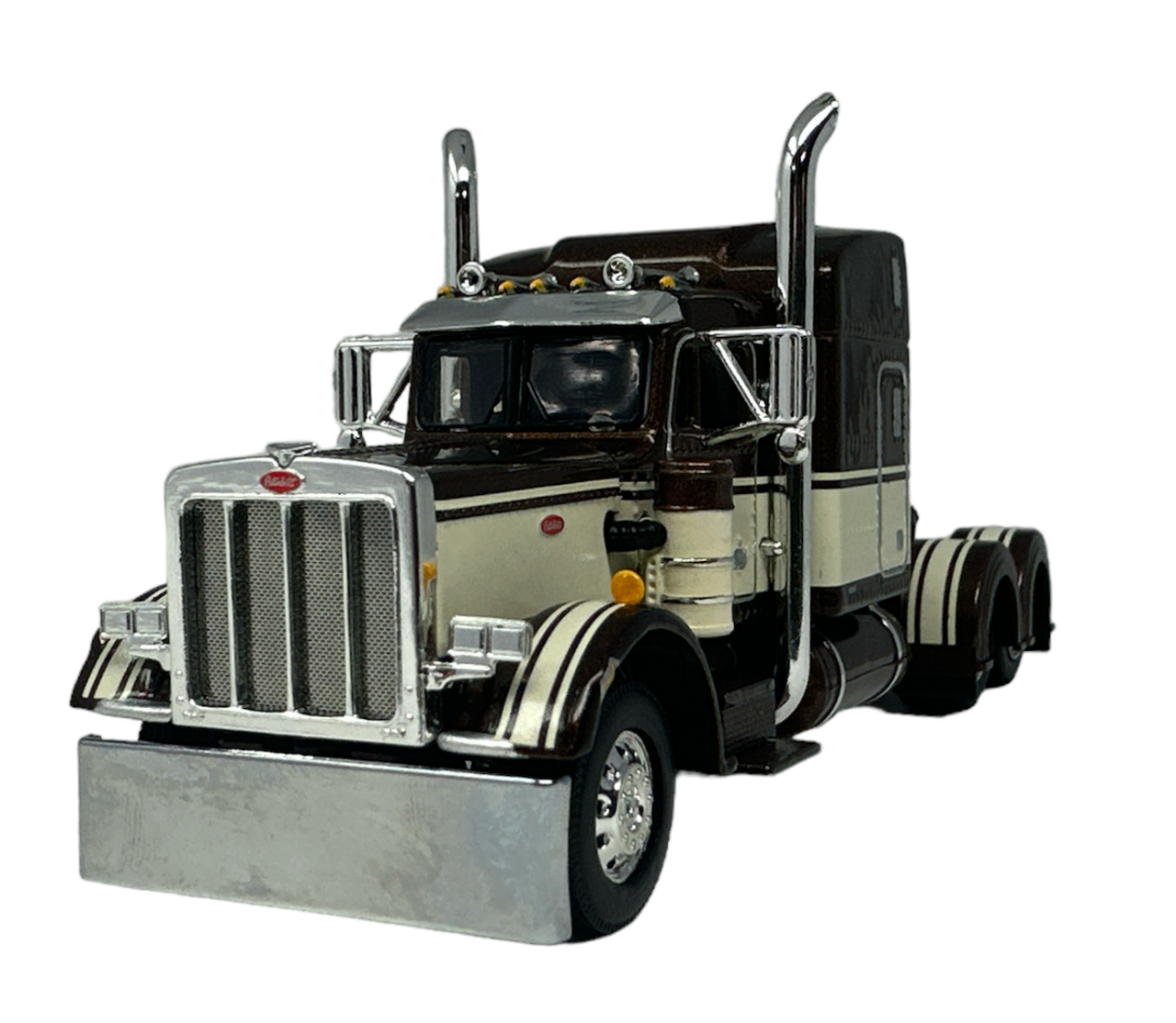 60-1675C - Brown/Cream 1/64 scale Peterbilt Model 359 Cab with 63" Mid-Roof Sleeper and Rear Show Fenders