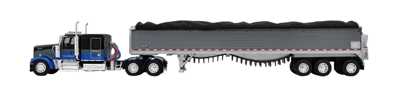 60-1777 - DCP - Black, Blue & Gray Kenworth W900L with Gray Belt Trailer