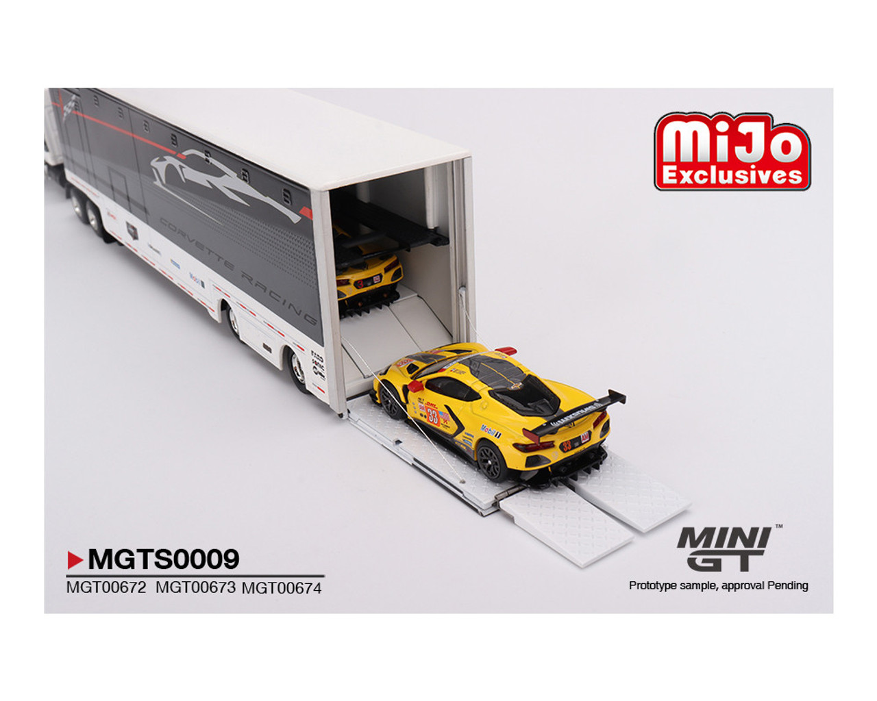 Mini GT 1:64 Chevrolet Corvette C8R Racing Car Trailer