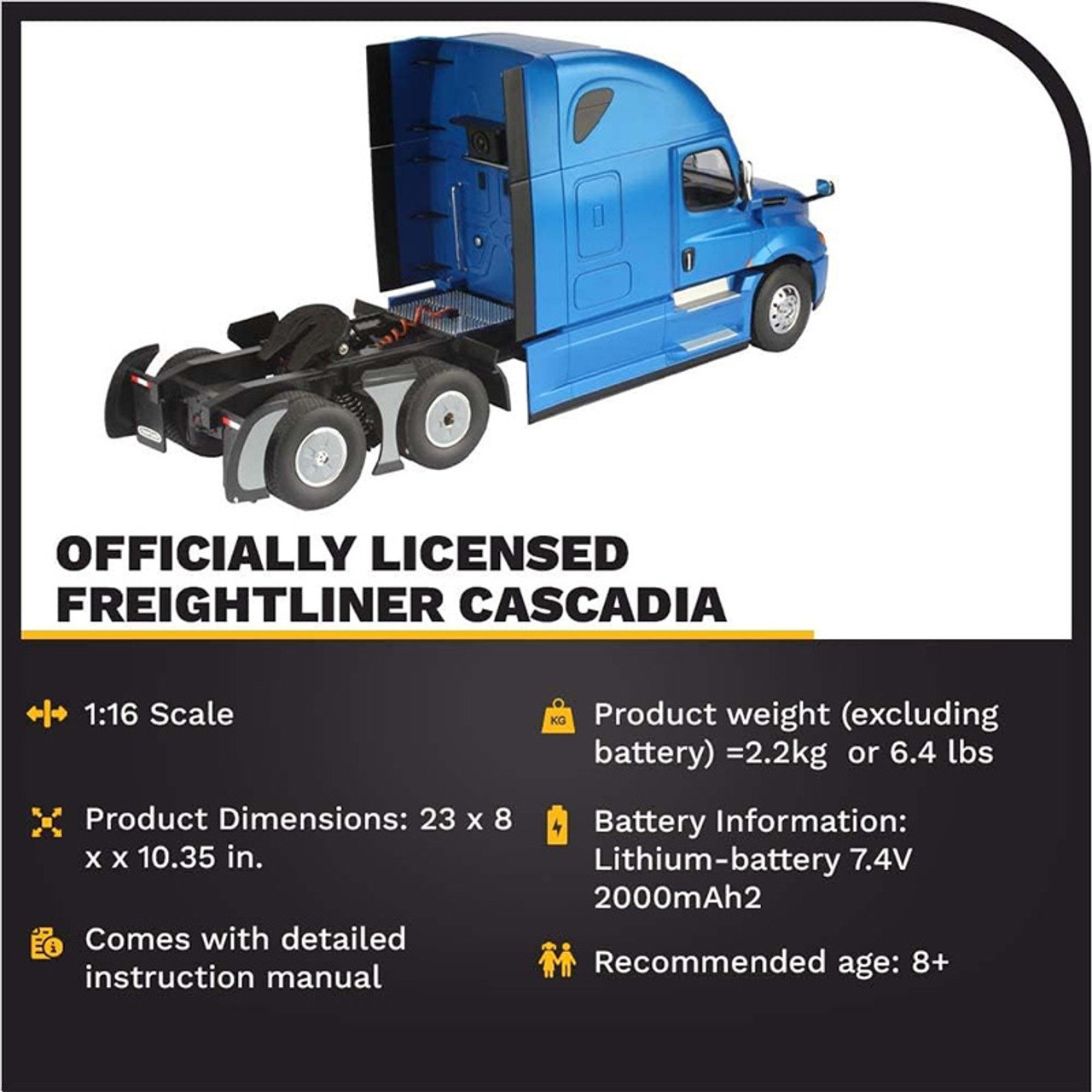 R/C Freightliner Cascadia Truck with Raised Roof Sleeper - Cab Only - Radio Control Series