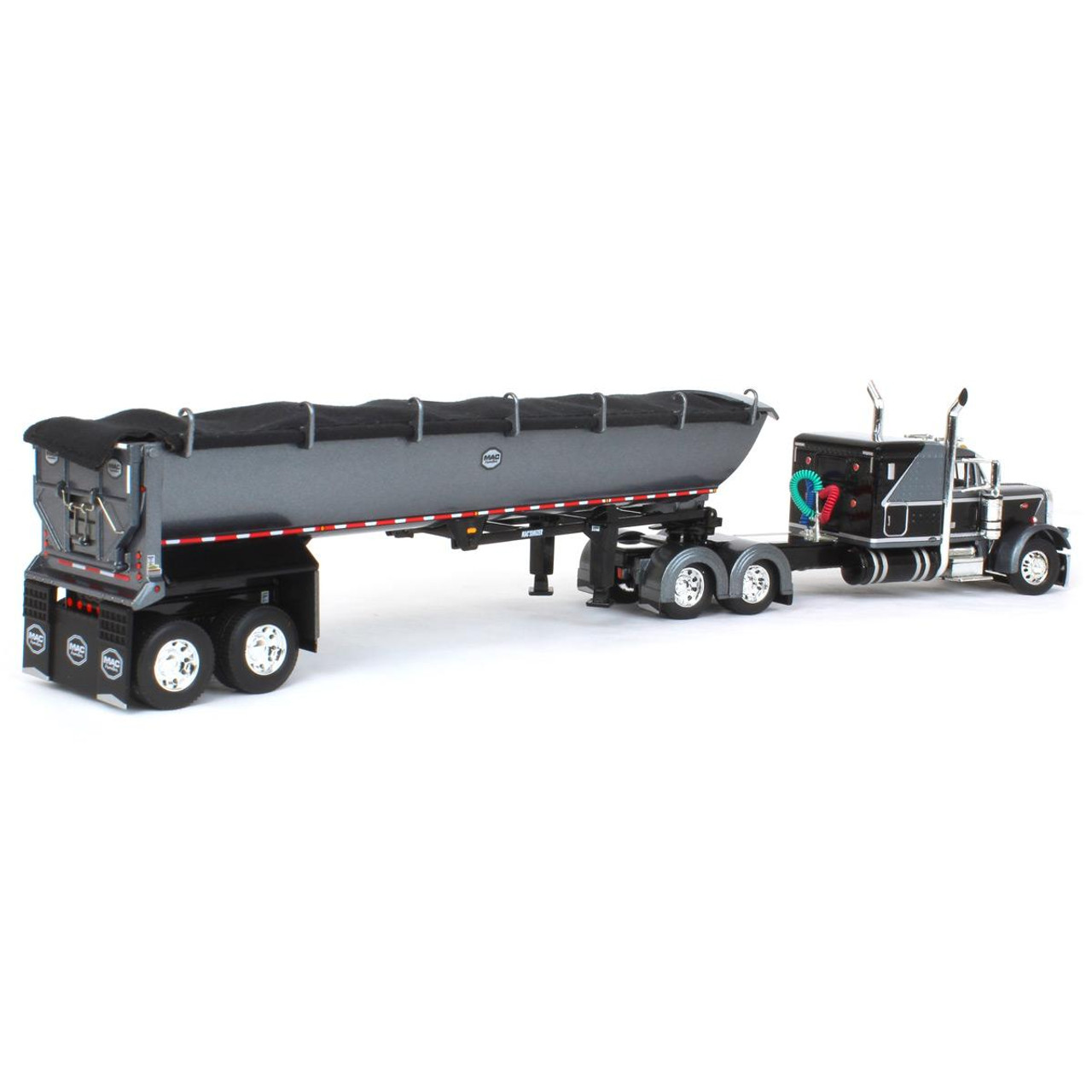 DCP - Black & Gray Peterbilt 379 63in Flat-top Sleeper w/ MAC Round Bottom Dump Trailer