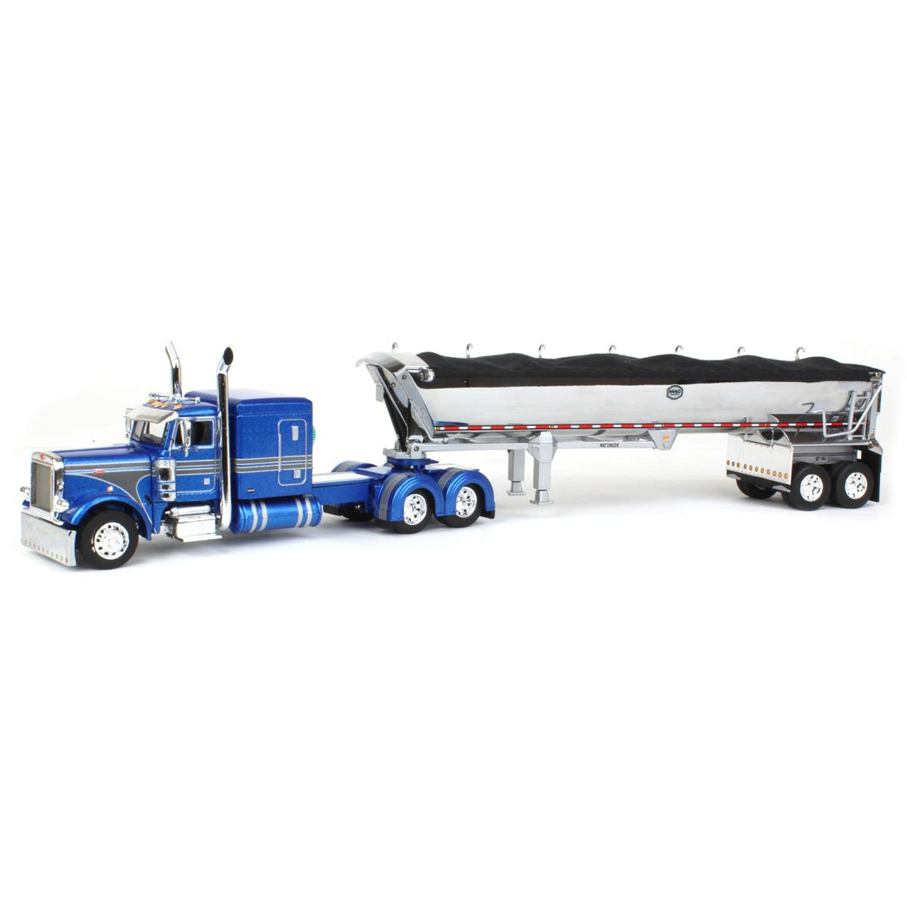 DCP - Blue Peterbilt 379 63in Flat-top Sleeper w/ MAC Round Bottom Dump Trailer