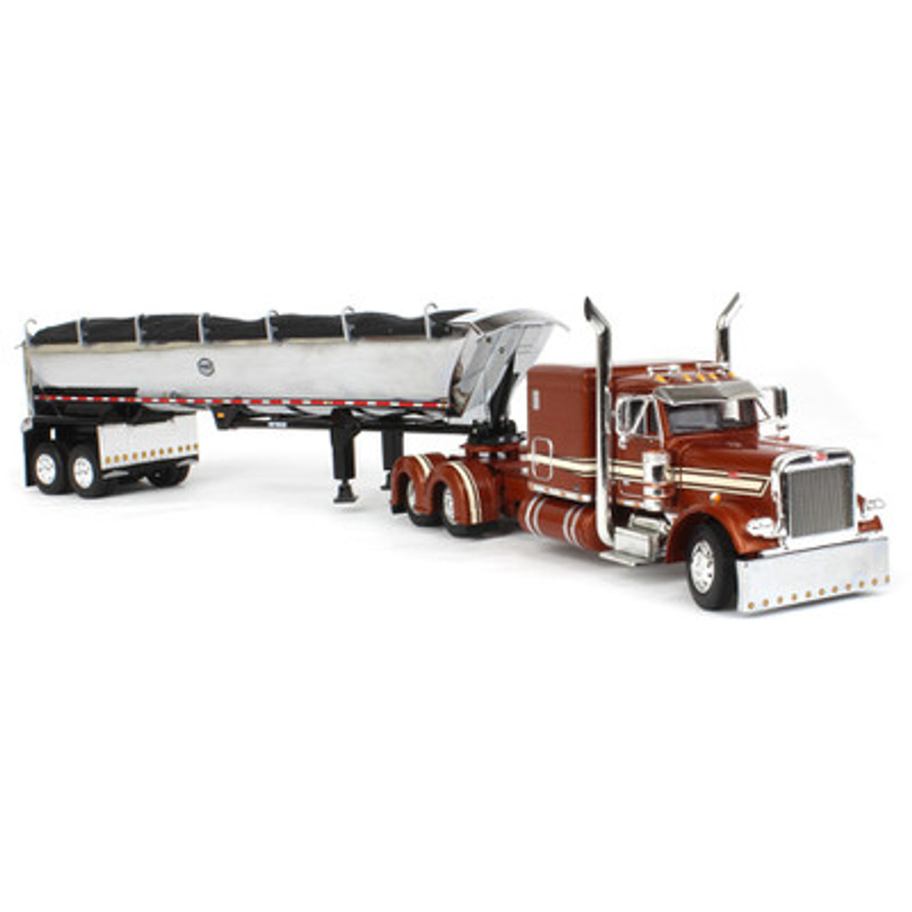 DCP - Burnt Orange Peterbilt 379 63in Flat-top Sleeper w/ MAC Round Bottom Dump Trailer