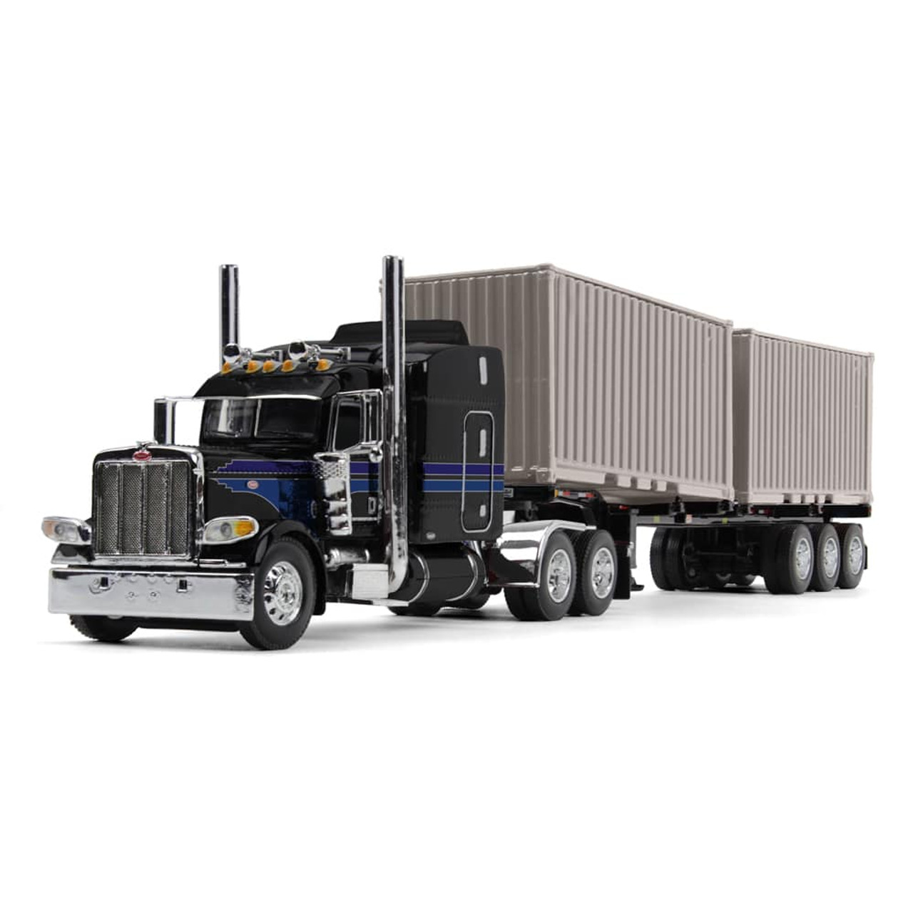 Pre-order, deposit only - 60-1887C - Black & Blue Peterbilt with Tri-axle container trailer & two 20' containers 389