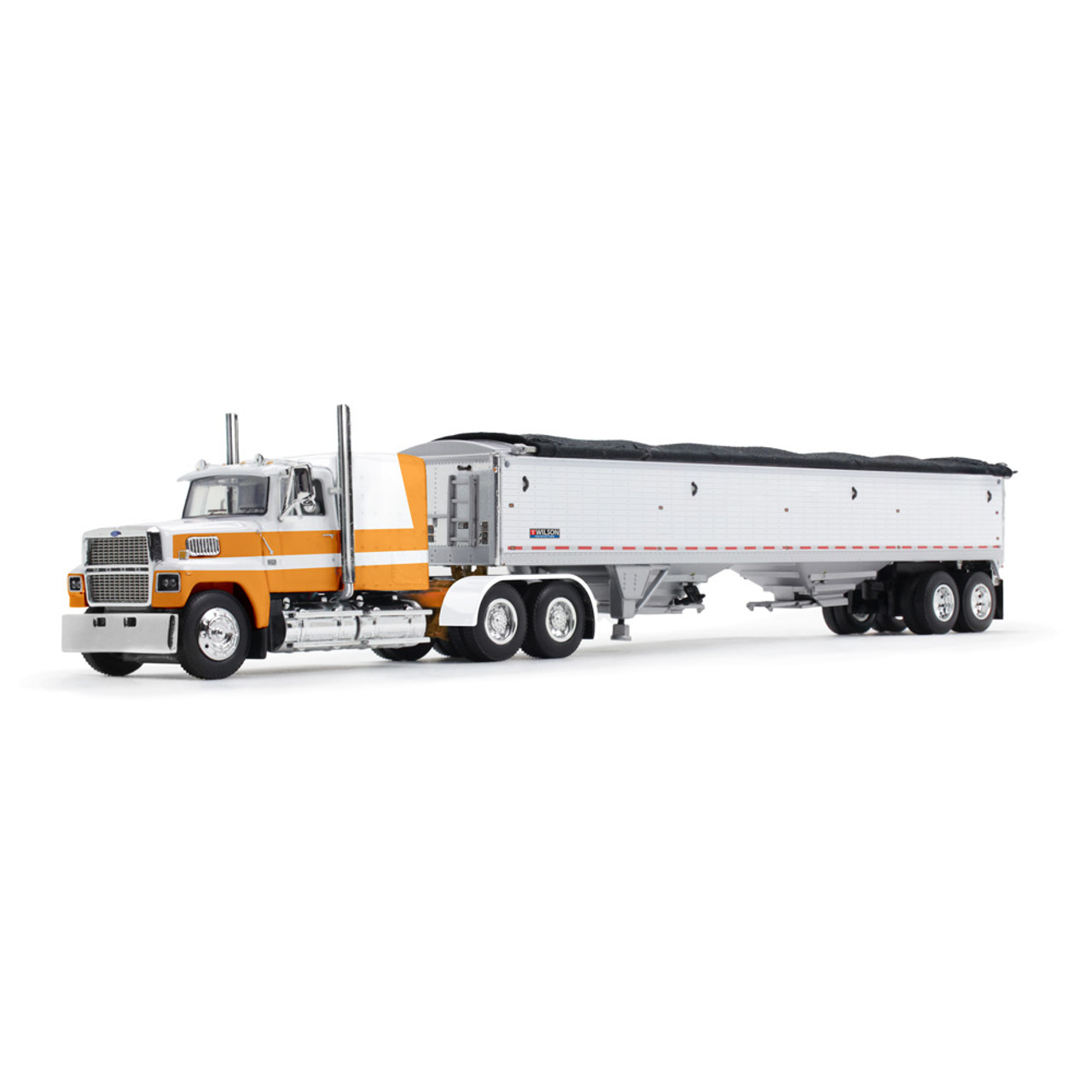 60-1798 - Pre-order - Orange & White Ford LTL 9000 with 60" Flat Top Sleeper & Wilson® Pacesetter® Grain Trailer