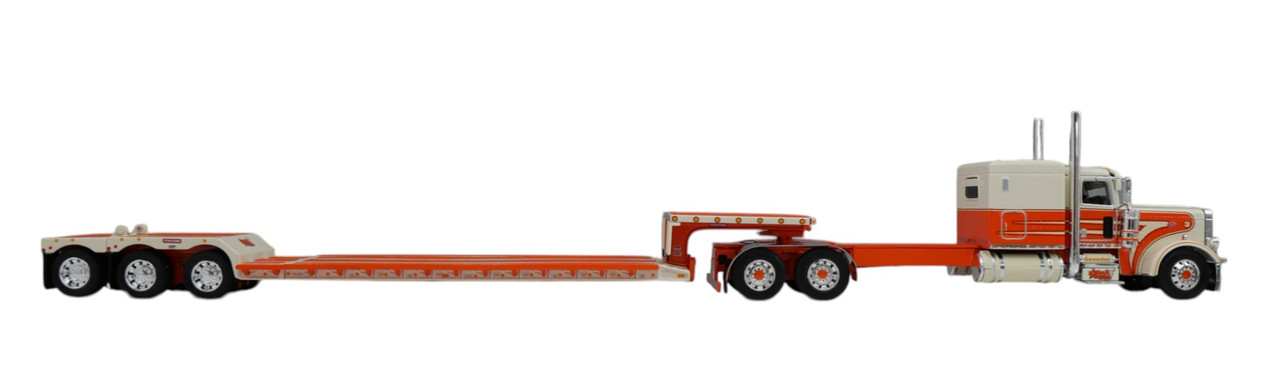 60-2138 - Peterbilt 389 w/63" flat-top sleeper pulling a Fontaine Renegade LXT40 lowboy with flip-axle trailer which is hauling a Peterbilt 359 w/vintage 60" flat-top sleeper.