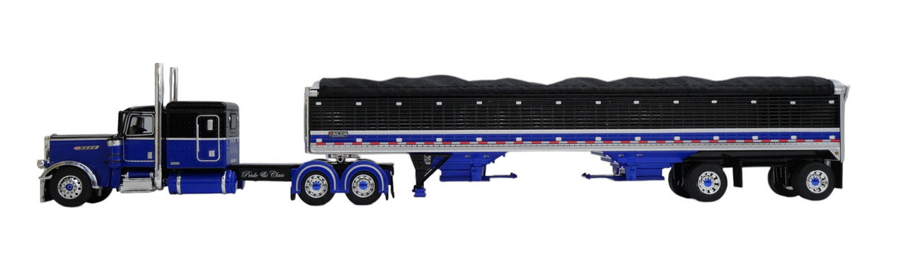 Pre-Order - 60-2153 DCP - Black & Blue - 1/64 scale Peterbilt 389 Pride & Class w/63" Flat Top Sleeper & Wilson 50' Spread Axle Pacesetter Grain Trailer