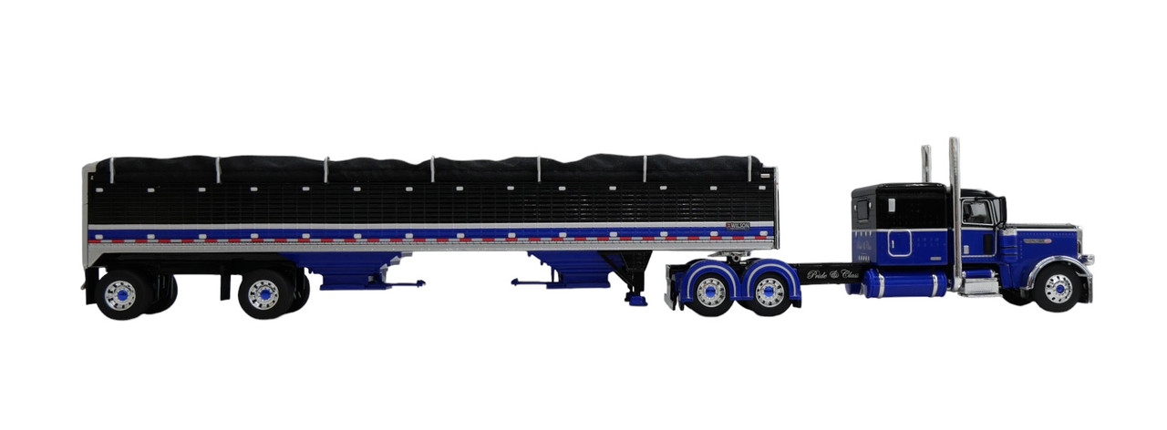 Pre-Order - 60-2153 DCP - Black & Blue - 1/64 scale Peterbilt 389 Pride & Class w/63" Flat Top Sleeper & Wilson 50' Spread Axle Pacesetter Grain Trailer