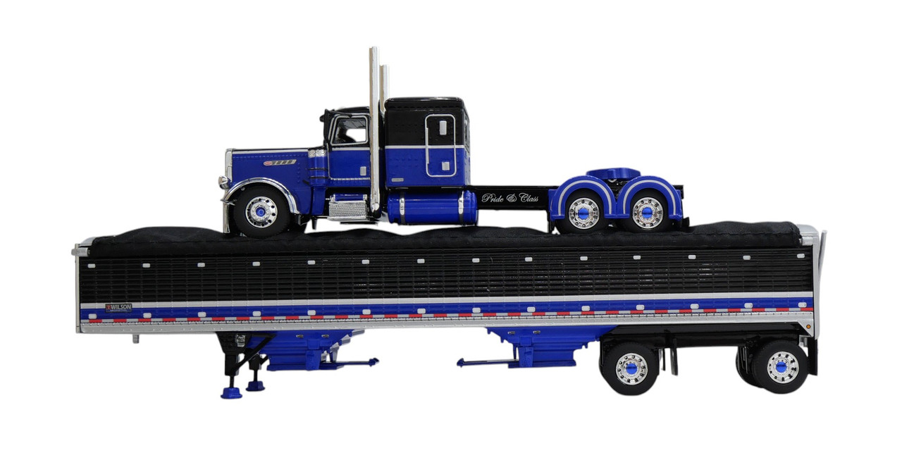 Pre-Order - 60-2153 DCP - Black & Blue - 1/64 scale Peterbilt 389 Pride & Class w/63" Flat Top Sleeper & Wilson 50' Spread Axle Pacesetter Grain Trailer