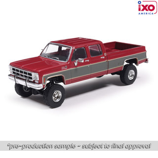 Pre-Order, deposit only - 1:64 1977 GMC Sierra Grande K2500 Crew Cab Wideside - Dark Red Metallic and Silver Special Two-Tone - Lifted