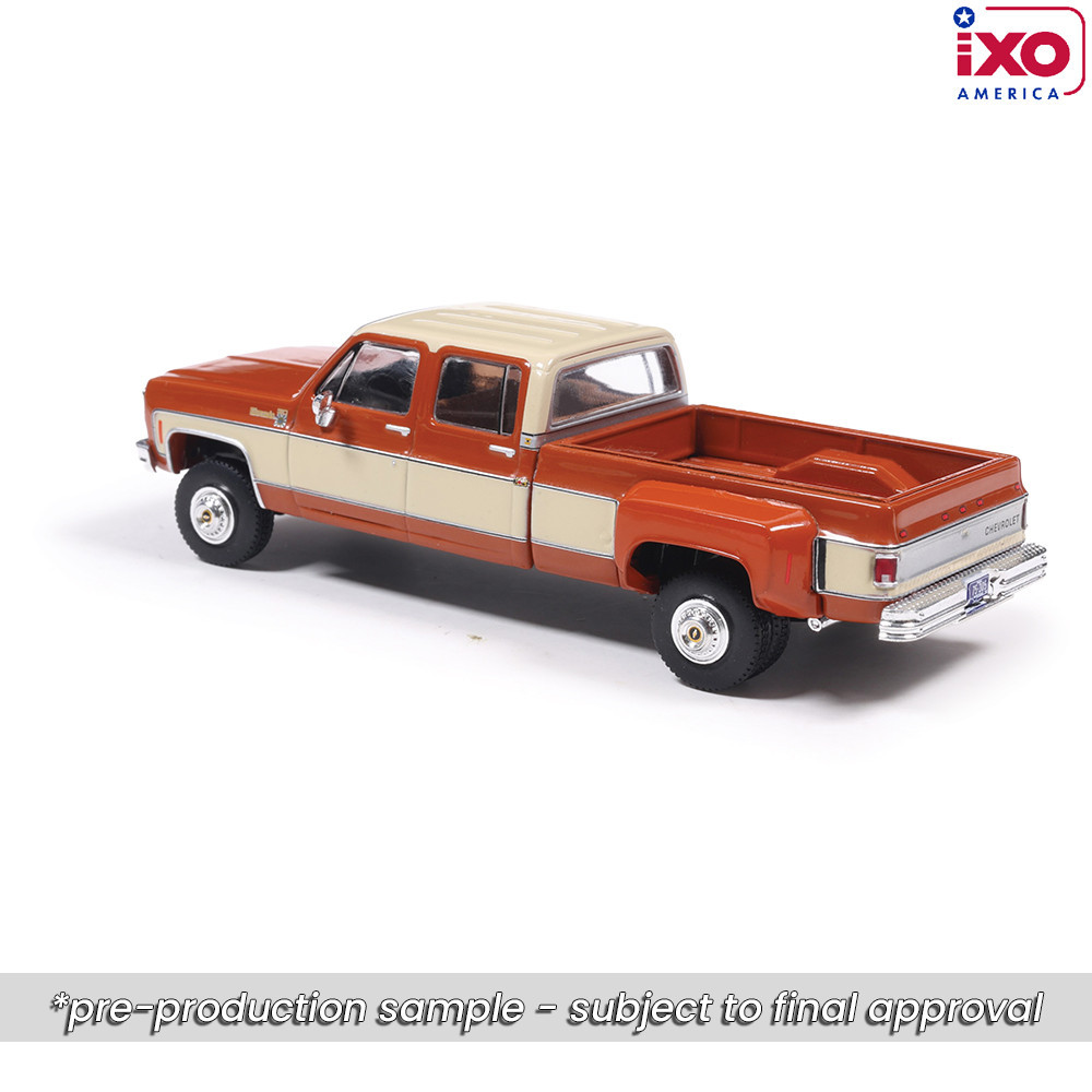 Pre-Order, deposit only - 1:64 1975 Chevrolet K30 Crew Dab Dually - Grecian Bronze and Santa Fe Tan Deluxe Two-Tone