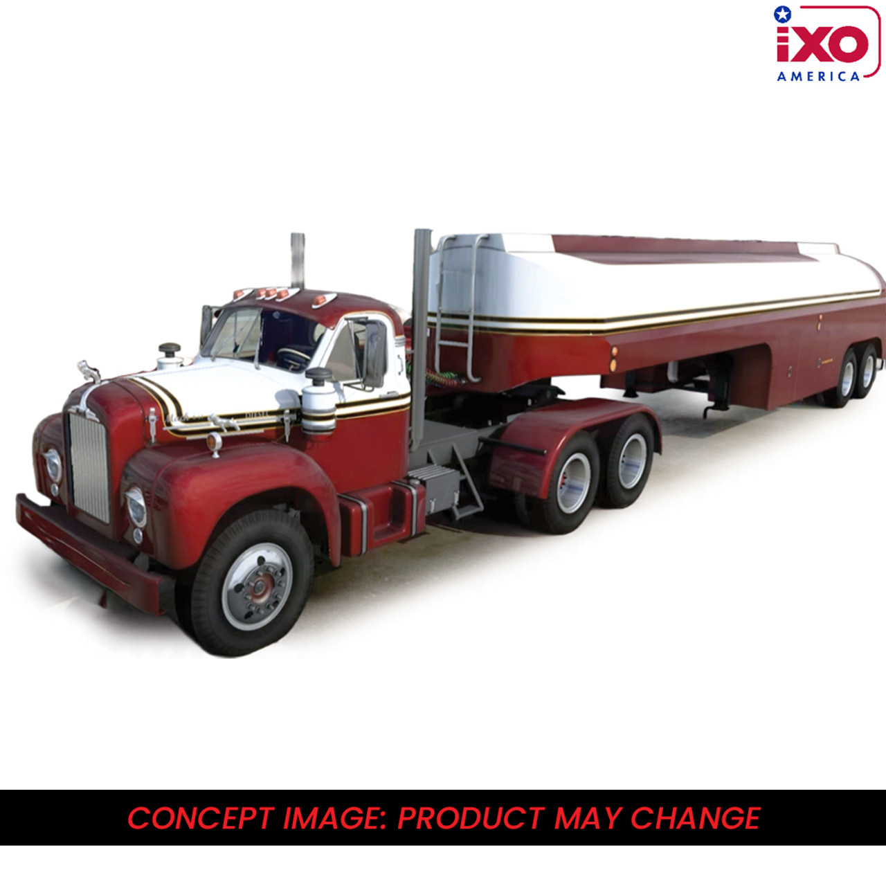 Pre-order, deposit only - ixo - 1:64 1953 Mack B 61 with tanker - Candy Red stripes