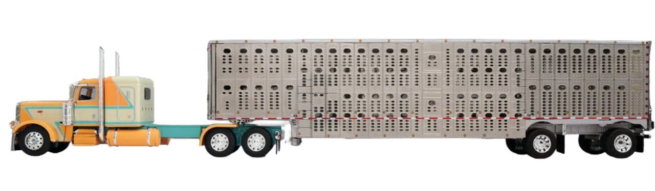 DCP 60-2245 Peach/Teal Peterbilt w/ Wilson Livestock Trailer