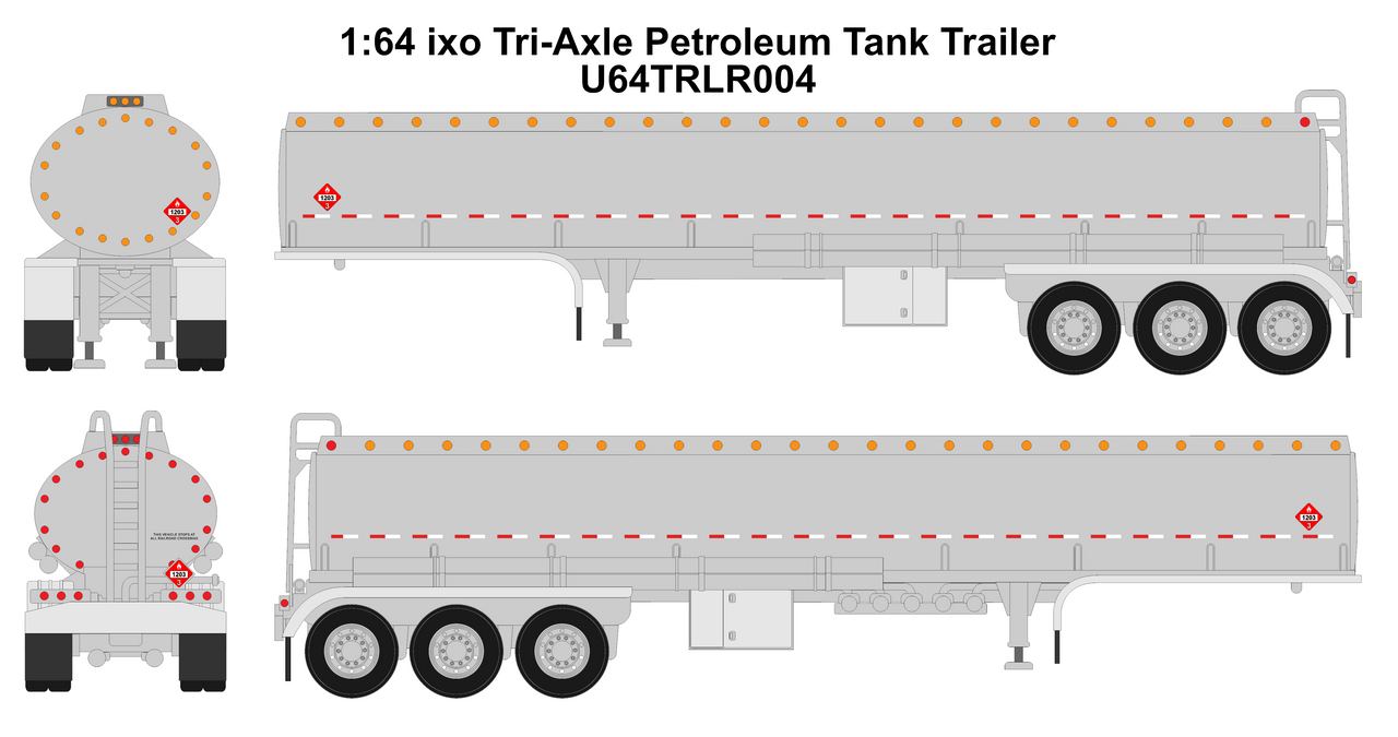 Pre-order, deposit only - 1:64 Tridem Tanker Trailer - Silver