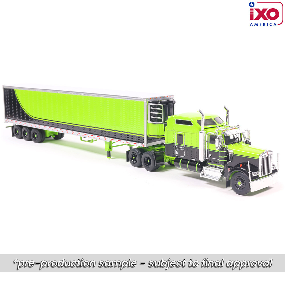 Pre-order, deposit only - ixo - 1:64 1990 Kenworth W900 with Refer Van - Neon Green and Black