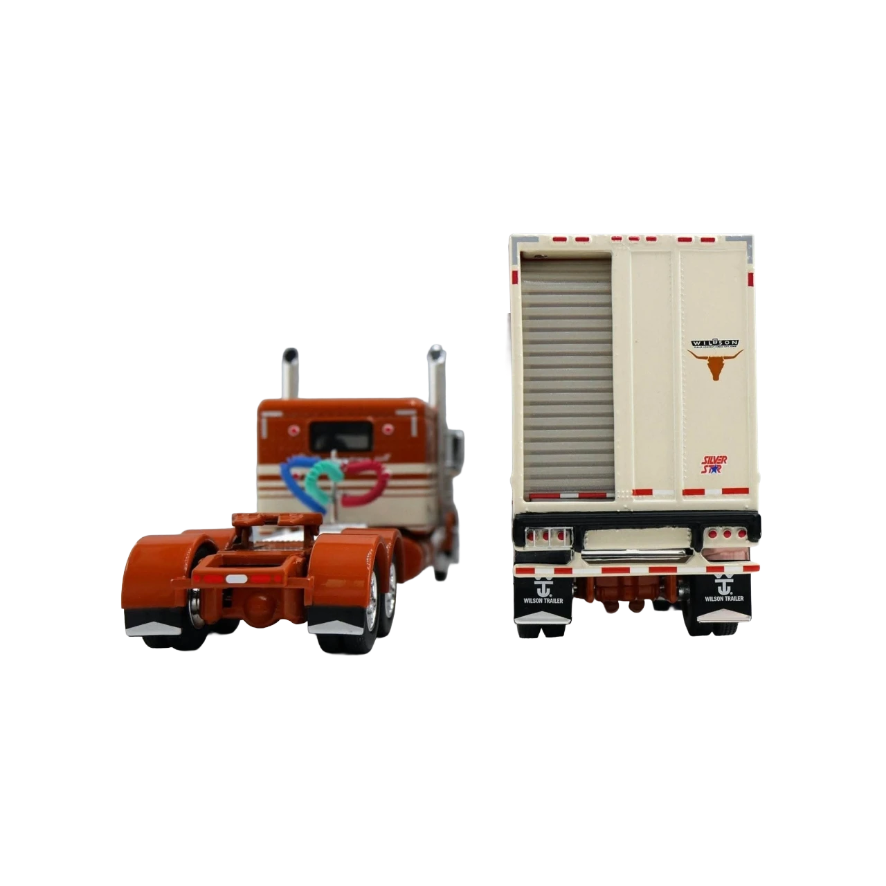 Pre-order, deposit only - 60-2221 - SCD 1:64th scale Peterbilt 589 63" Flat Top Sleeper Tractor w Wilson Silverstar Livestock Spread Axle Trailer.