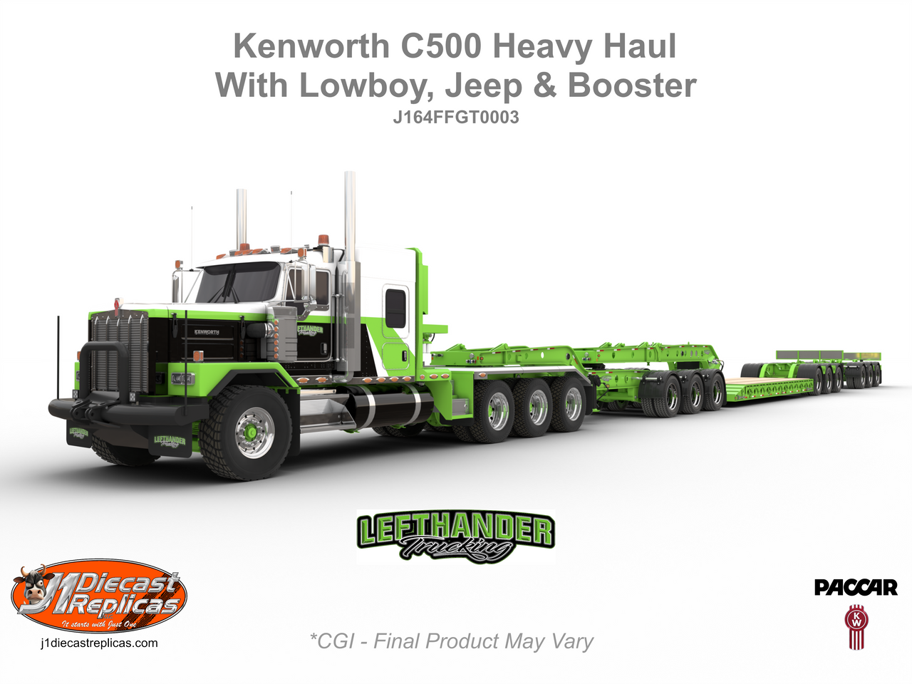 Pre-order, deposit only - Lefthander Trucking - Kenworth C500 Tri-Drive and&nbsp;Three-Axle Heavy-Haul Lowboy with Interchangeable Decks, 3-Axle Jeep &amp; 3-Axle Booster