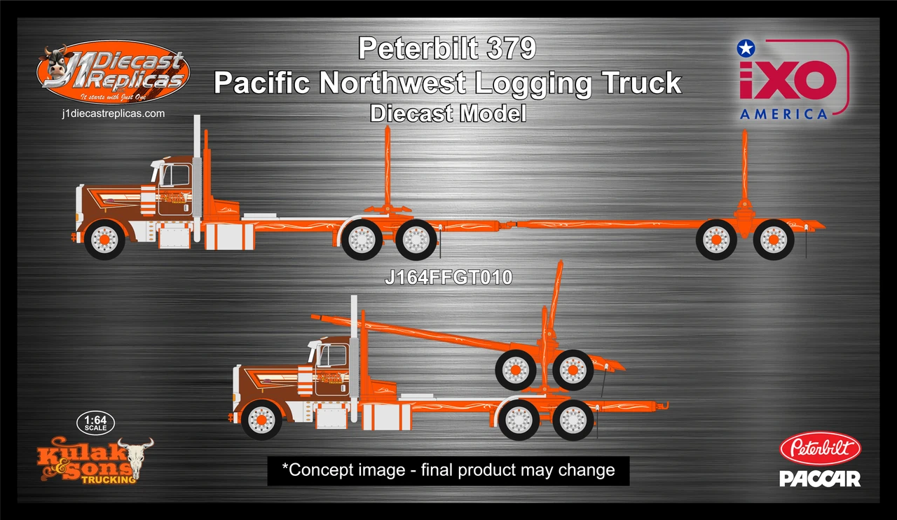Pre-order, deposit only - ixo - Kulak 6  - 1:64 Scale Peterbilt Model 379 Pacific Style Logging Truck