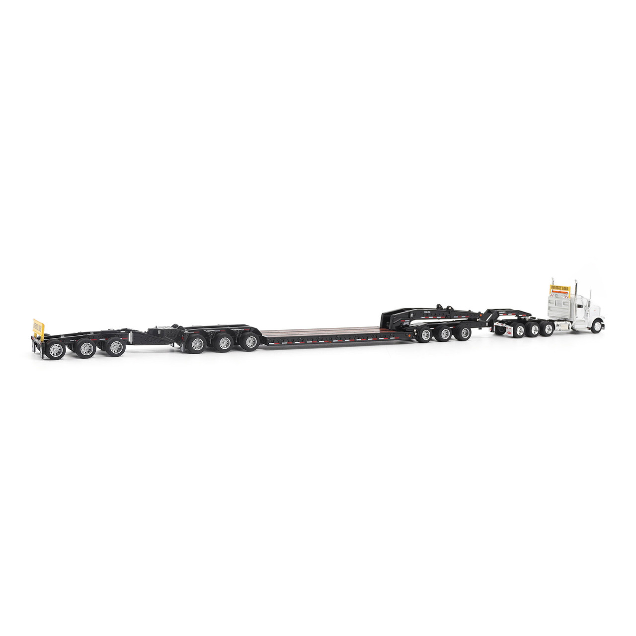 Pre-Order, Deposit Only - 1:64 Peterbilt Model 589 131-inches-BBC Day-Cab Tridem-Axle Truck Tractor (WHITE color) + 1:64 Trail King TK170 Hydraulic Detachable Gooseneck Lowboy Trailer with Jeep & Booster
