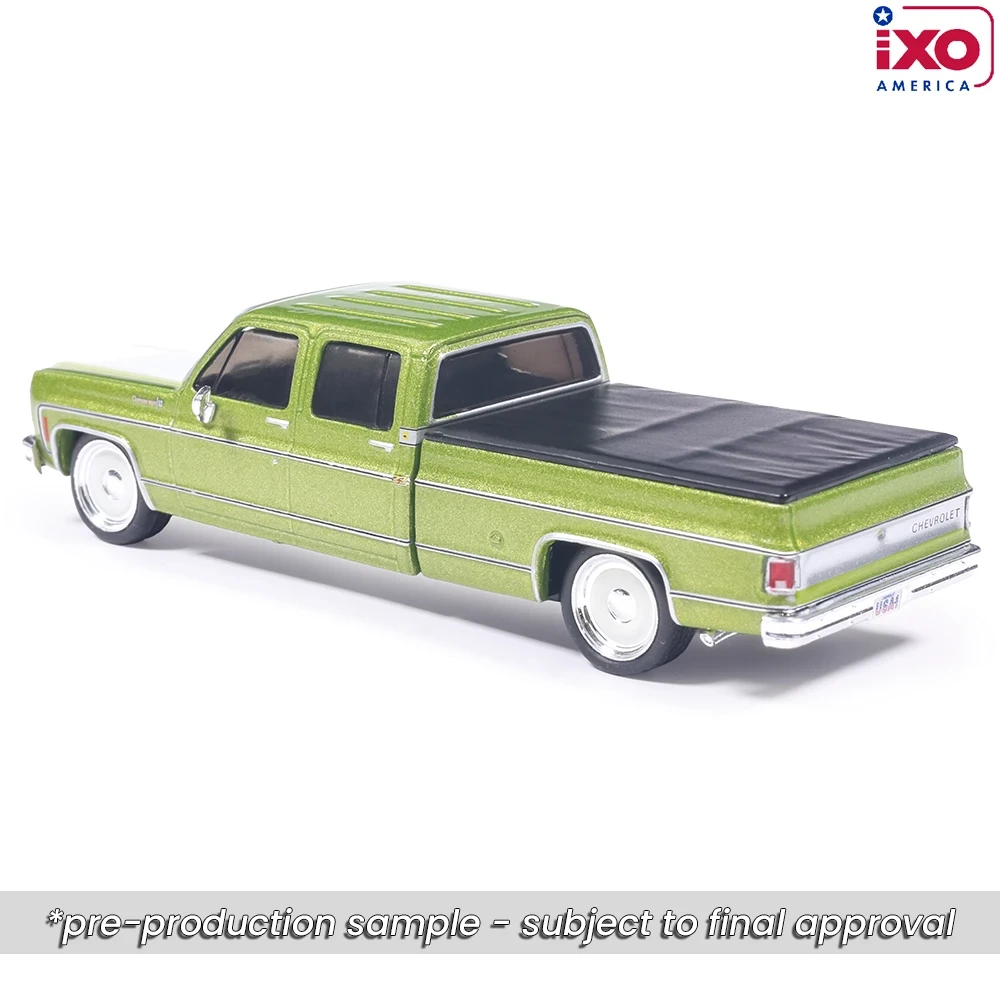 Pre-order, deposit only - 1:64 1974 Chevrolet Cheyenne Super C10 Crew Cab Fleetside - Lime Green Metallic - Lowered