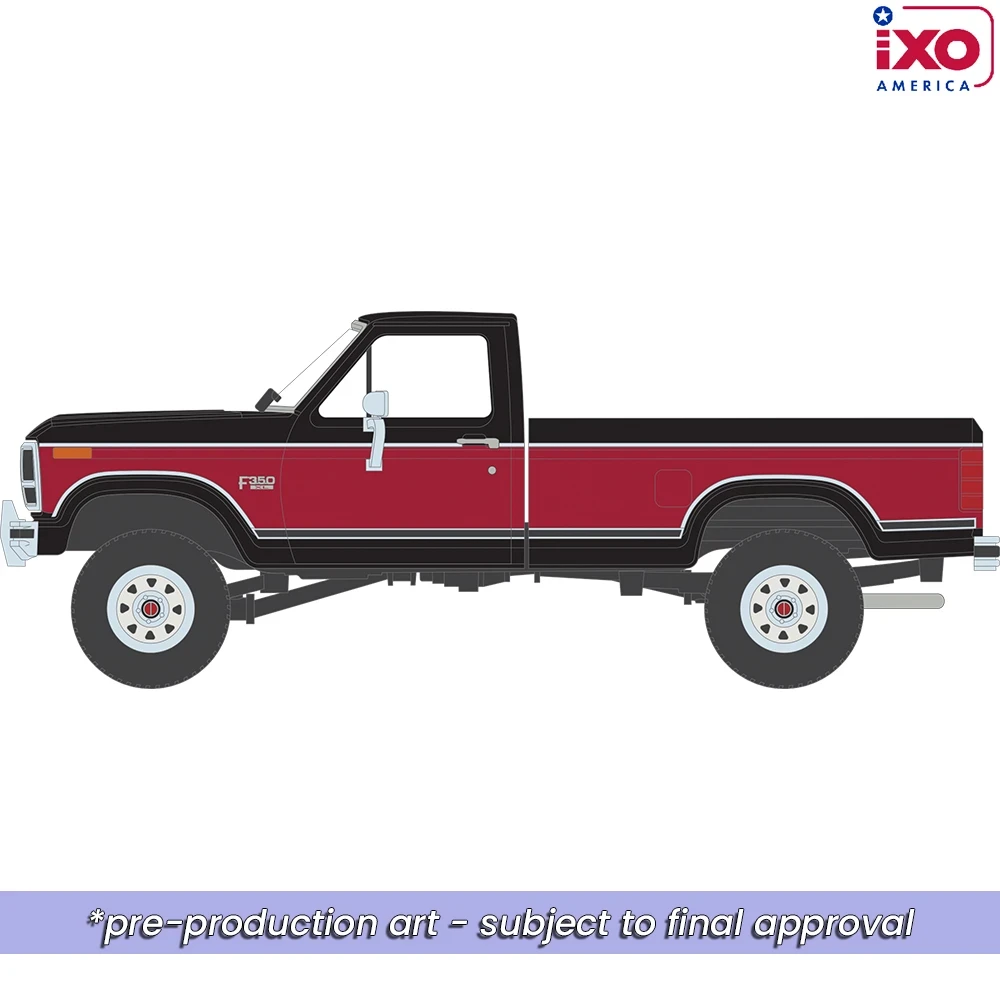 Pre-order, deposit only - 1:64 1982 F-350 XL Short Bed - Raven Black & Candy apple Red Deluxe Tu-Tone