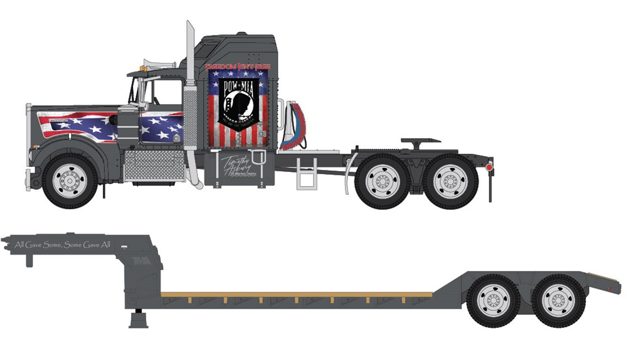 60-1312 - POW/MIA -Kenworth A-Model with Aerodyne sleeper and Rogers lowboy