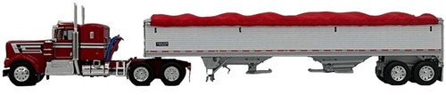 60-1583 - Red & White Kenworth W-900A with a 36â€ sleeper and 42â€™ Grain Trailer