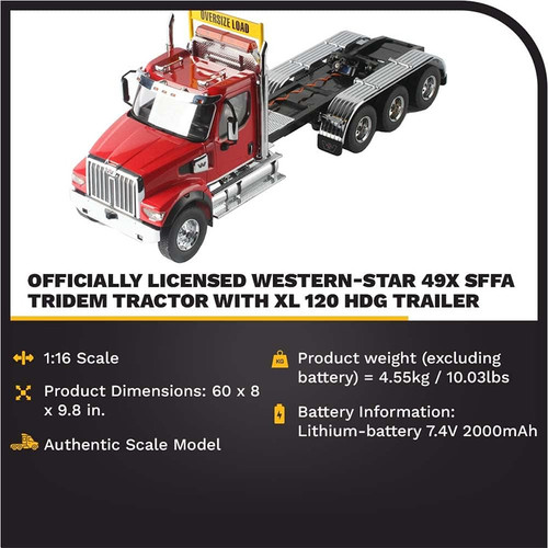 1:16 Radio-Control Western-Star 49X SFFA Red Tridem Tractor with Black 120 HDG Trailer