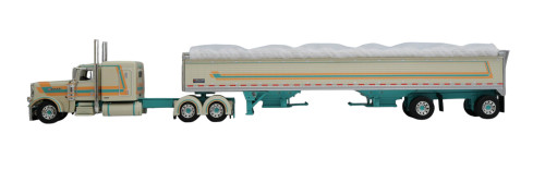 60-2154 DCP - Cream, Teal & Peach - 1/64 scale Peterbilt 389  Pride & Class w/63" Flat Top Sleeper & Wilson 50' Spread Axle Pacesetter Grain Trailer