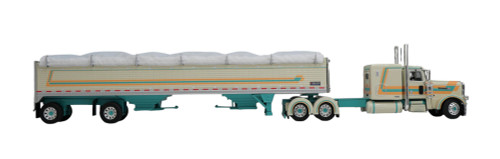 60-2154 DCP - Cream, Teal & Peach - 1/64 scale Peterbilt 389  Pride & Class w/63" Flat Top Sleeper & Wilson 50' Spread Axle Pacesetter Grain Trailer