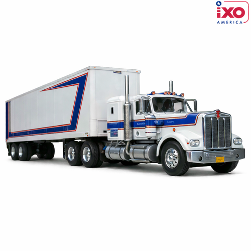 Pre-order, deposit only -  ixo 1:64 1976 Kenworth W900 with vintage trailer - Red, White, Blue