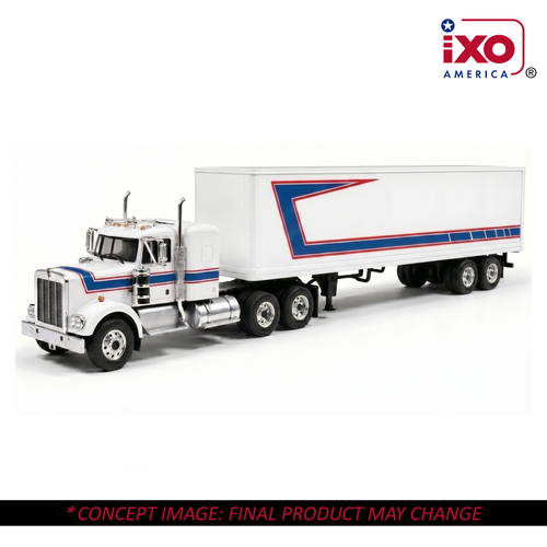 Pre-order, deposit only -  ixo 1:64 1976 Kenworth W900 with vintage trailer - Red, White, Blue