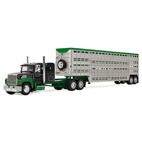 Pre-order, deposit only - DCP 60-2294 1/64 Black & Green Ford LTL 9000 with Vintage Wilson Livestock Trailer