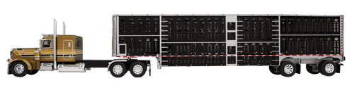 DCP 60-2243 Gold & Black Peterbilt Model 389 48" Flat Top Sleeper with Black Sided Wilson Spread Axle Livestock Trailer