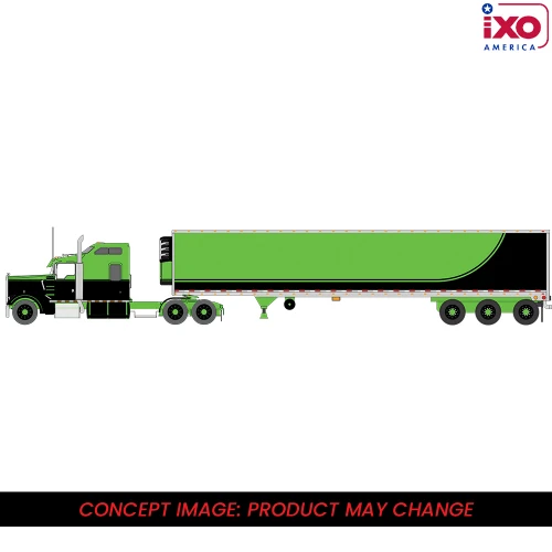 Pre-order, deposit only - ixo - 1:64 1990 Kenworth W900 with Refer Van - Neon Green and Black